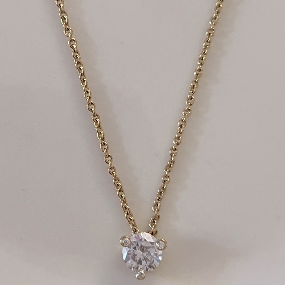KATE SPADE • Brilliant Statement Tri-Prong Clear Crystal Pendant Gold Necklace - Picture 7 of 7